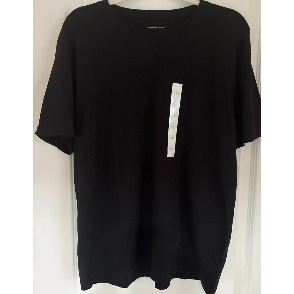 NWT Banana Republic STANDARD-FIT PREMIUM WASH CREW-NECK T-SHIRT Black Sz L